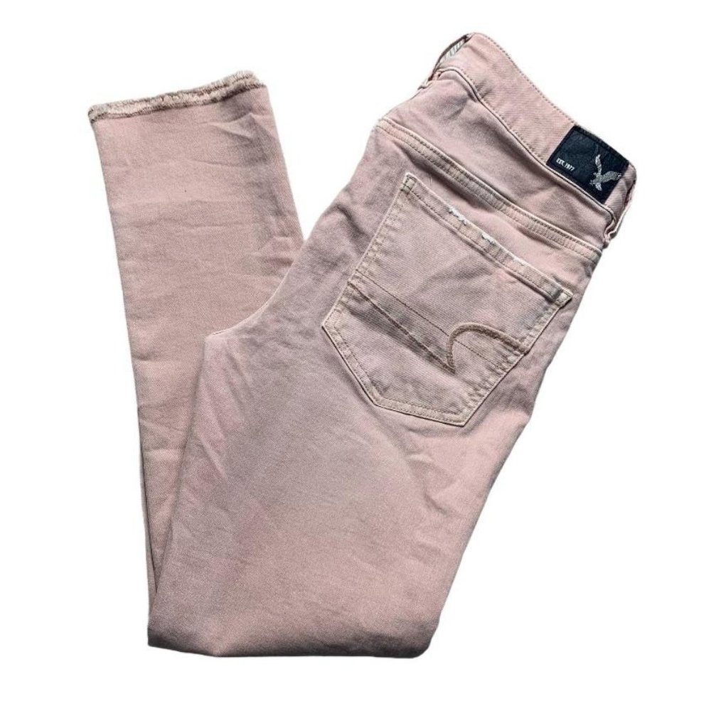 American Eagle Pink Crop Jegging Raw Hem Stretch 8 - Picture 1 of 7